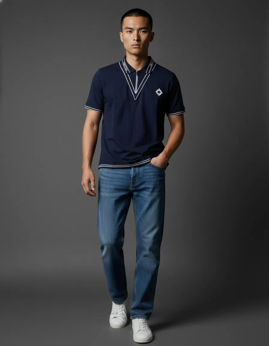 Blue and white contrast collar polo Shirt