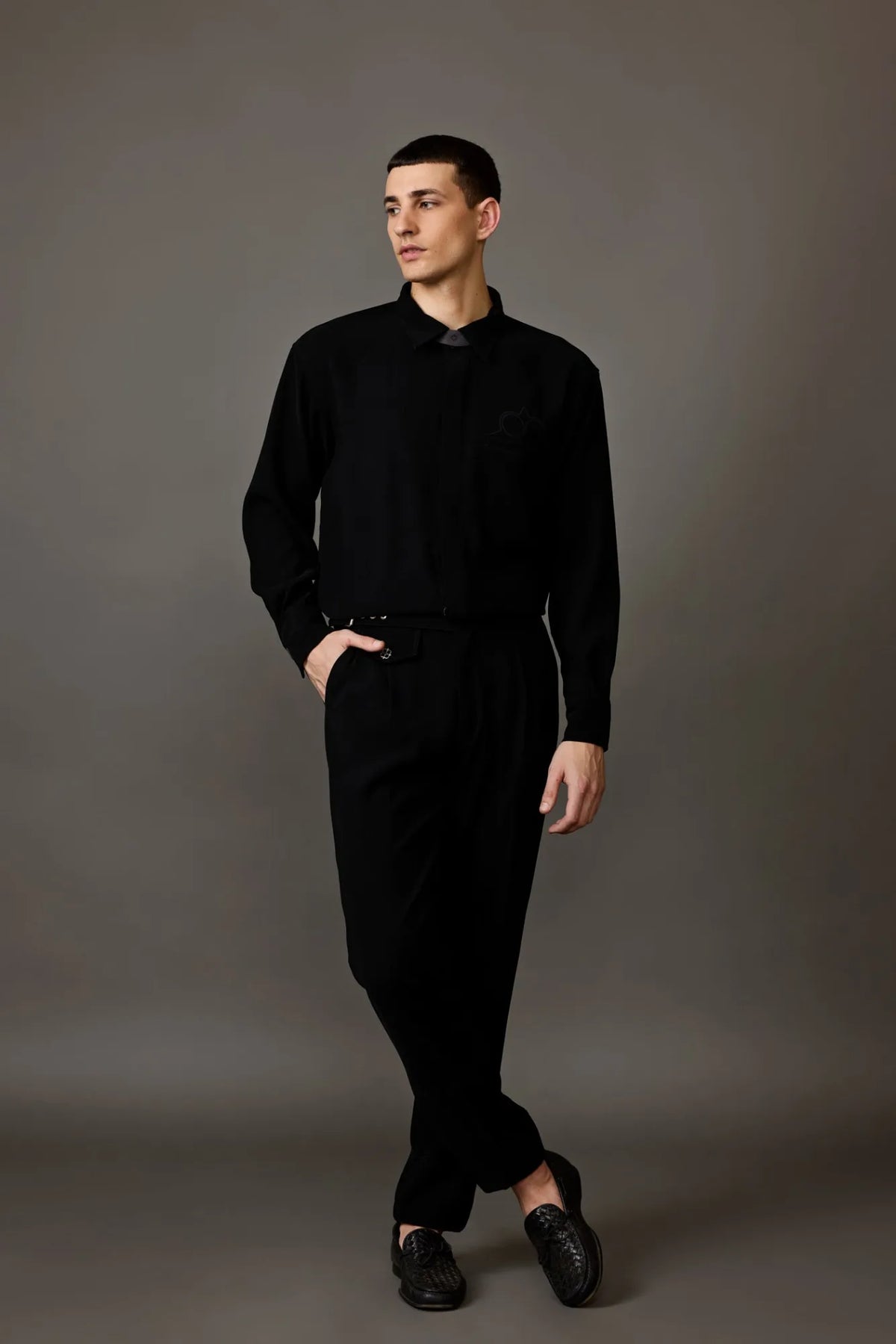 Classic Black Shirt with Collar Details