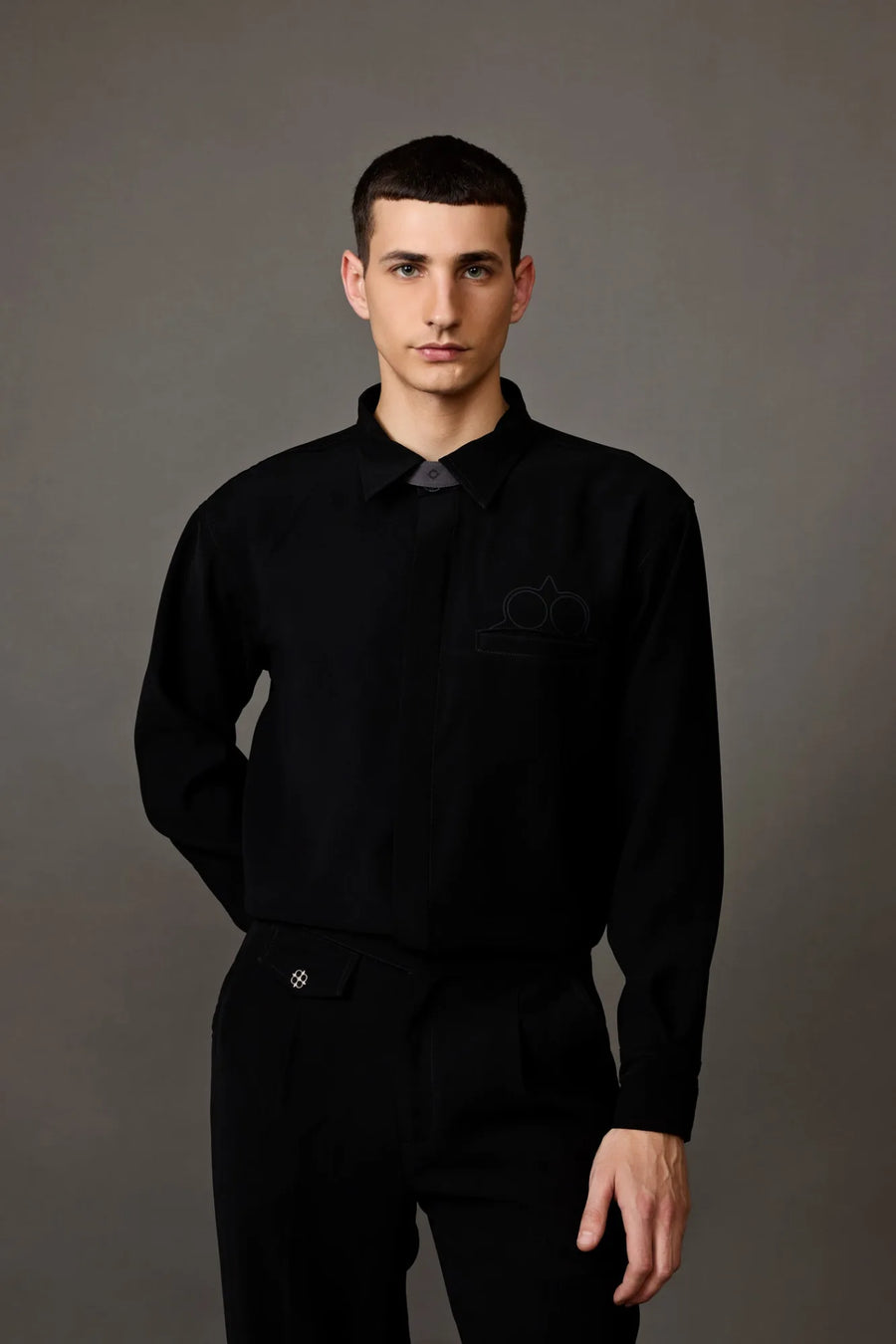 Classic Black Shirt with Collar Details