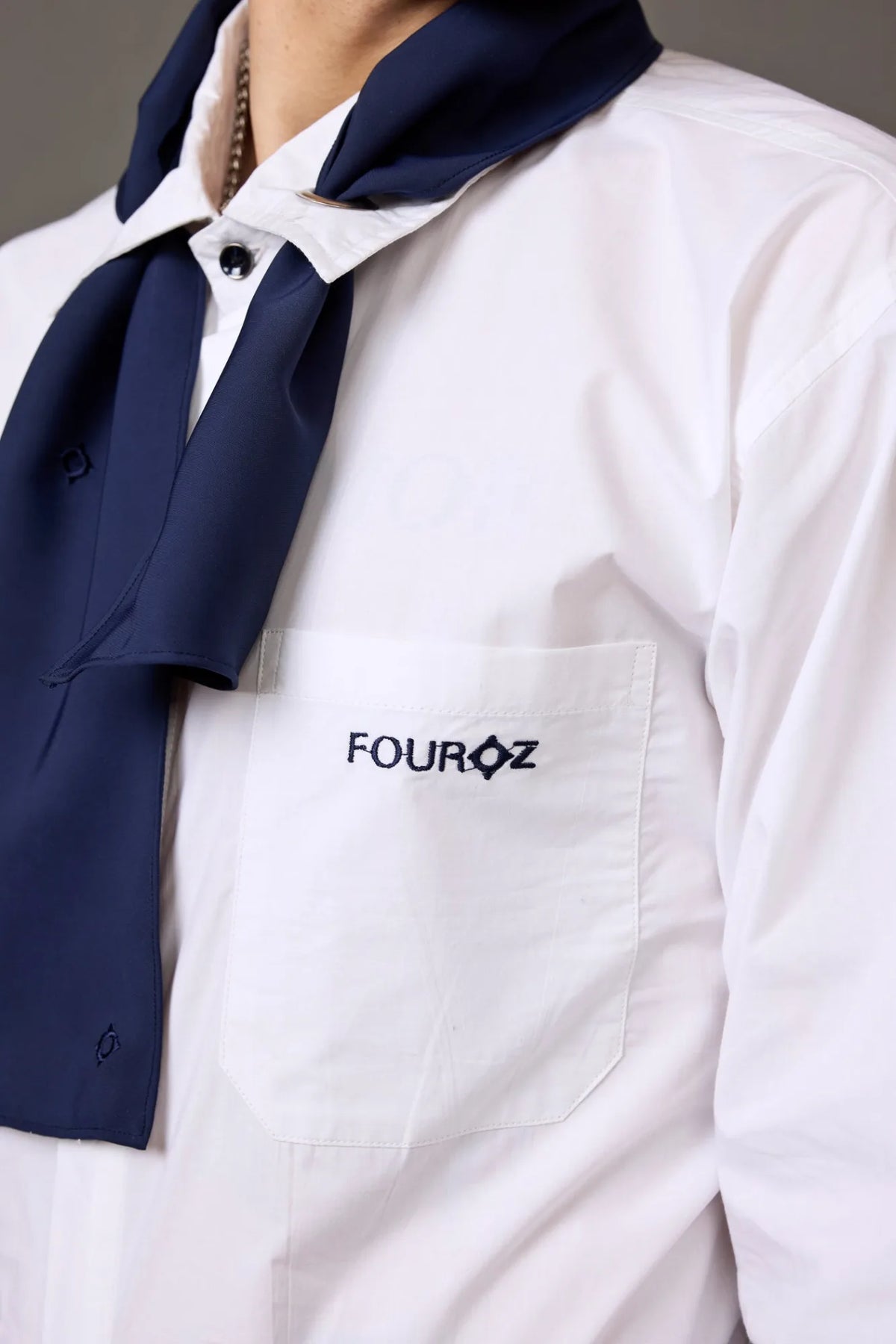 Formal White Shirt with removable Blue Scarf