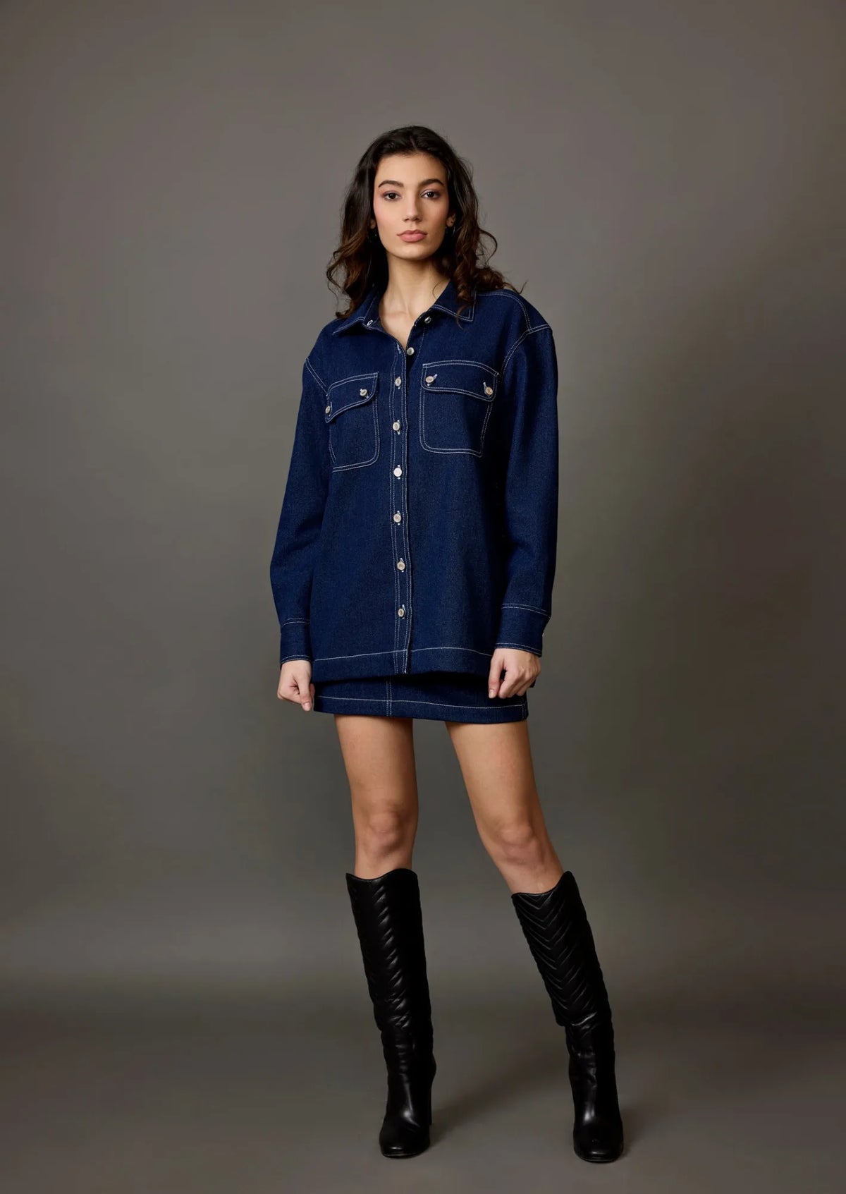Midnight Blue Denim Jacket with Reflective Patch