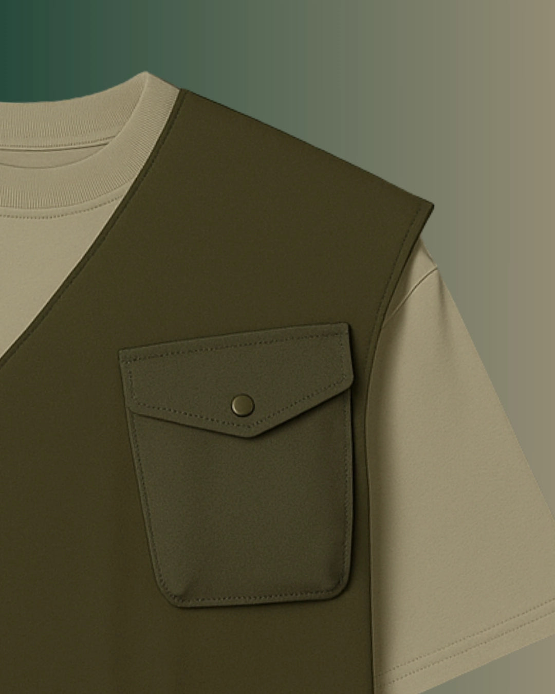 Green Oversized T-shirt with Cut out one shoulder jacket