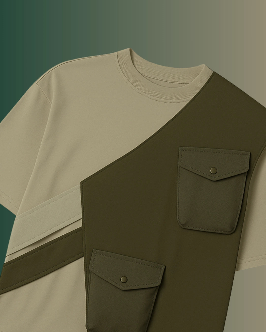 Green Oversized T-shirt with Cut out one shoulder jacket