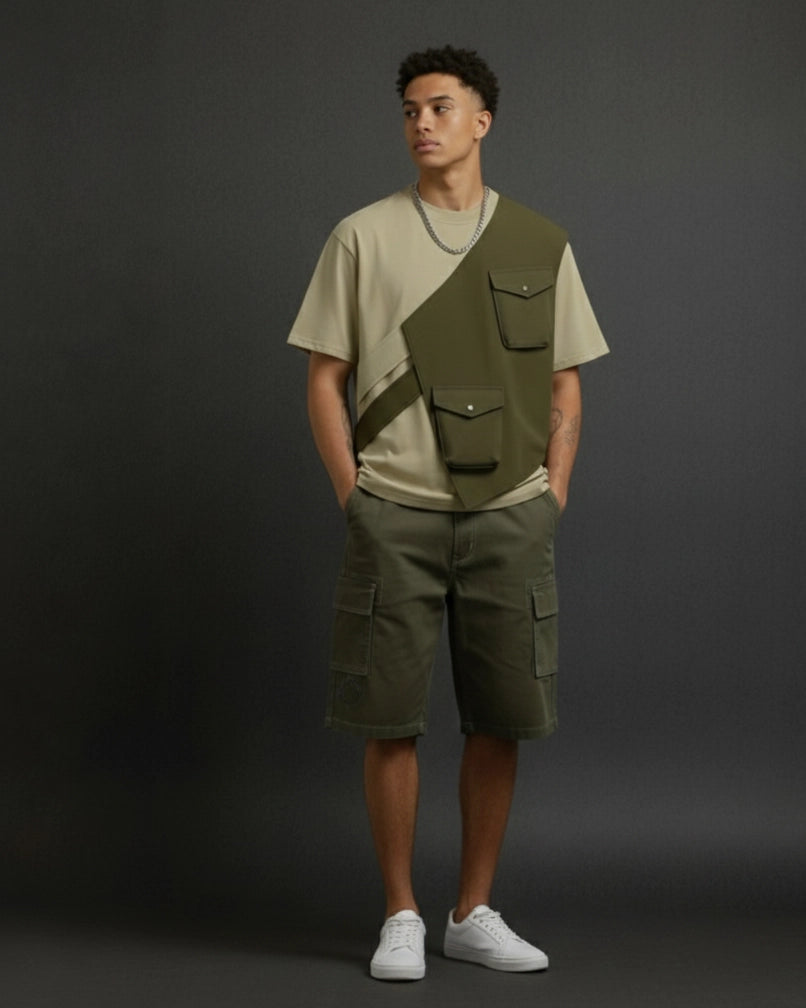 Olive Green Logo detail shorts