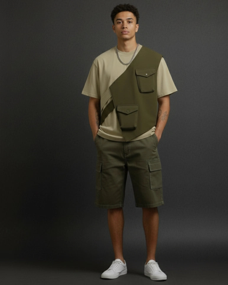 Olive Green Logo detail shorts