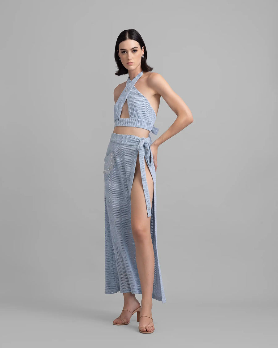 Blue Mesh Cover Up Maxi Beach Skirt