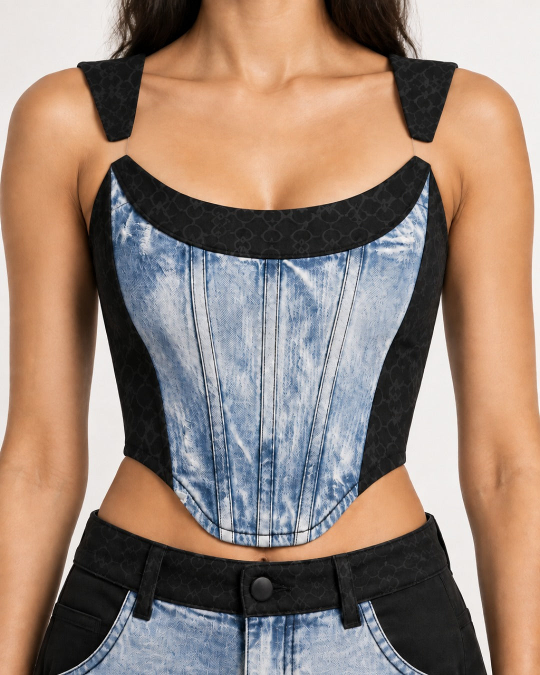 Classic Washed Denim Corset Top