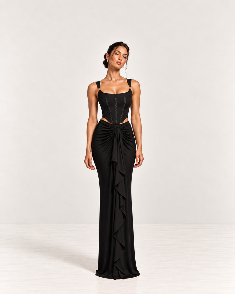 Black Maxi Front Frill Skirt