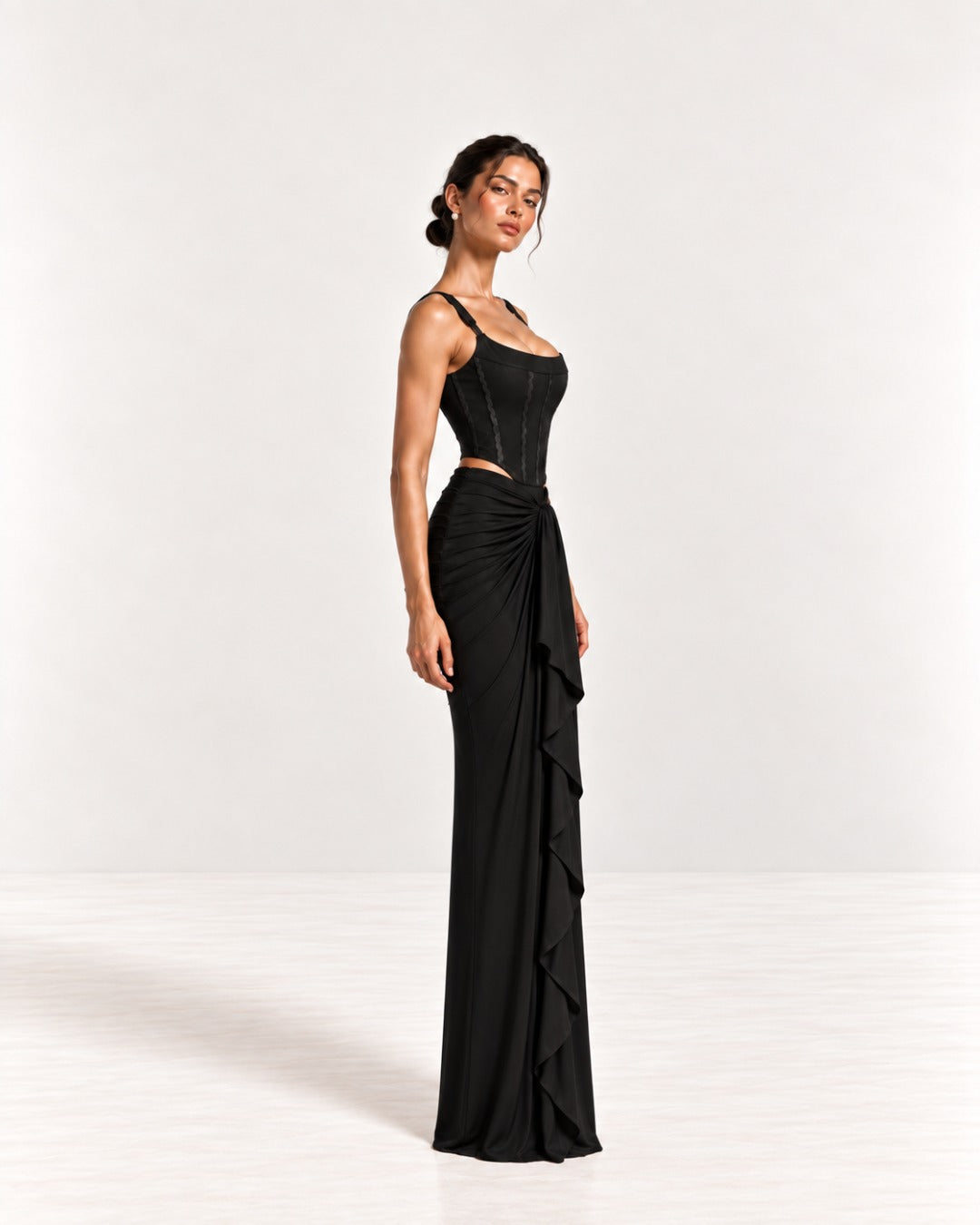 Black Maxi Front Frill Skirt