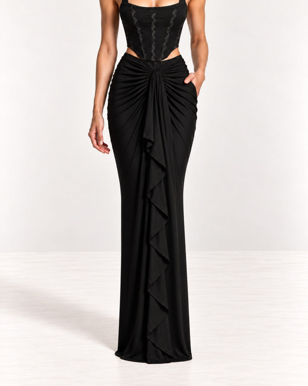 Black Maxi Front Frill Skirt