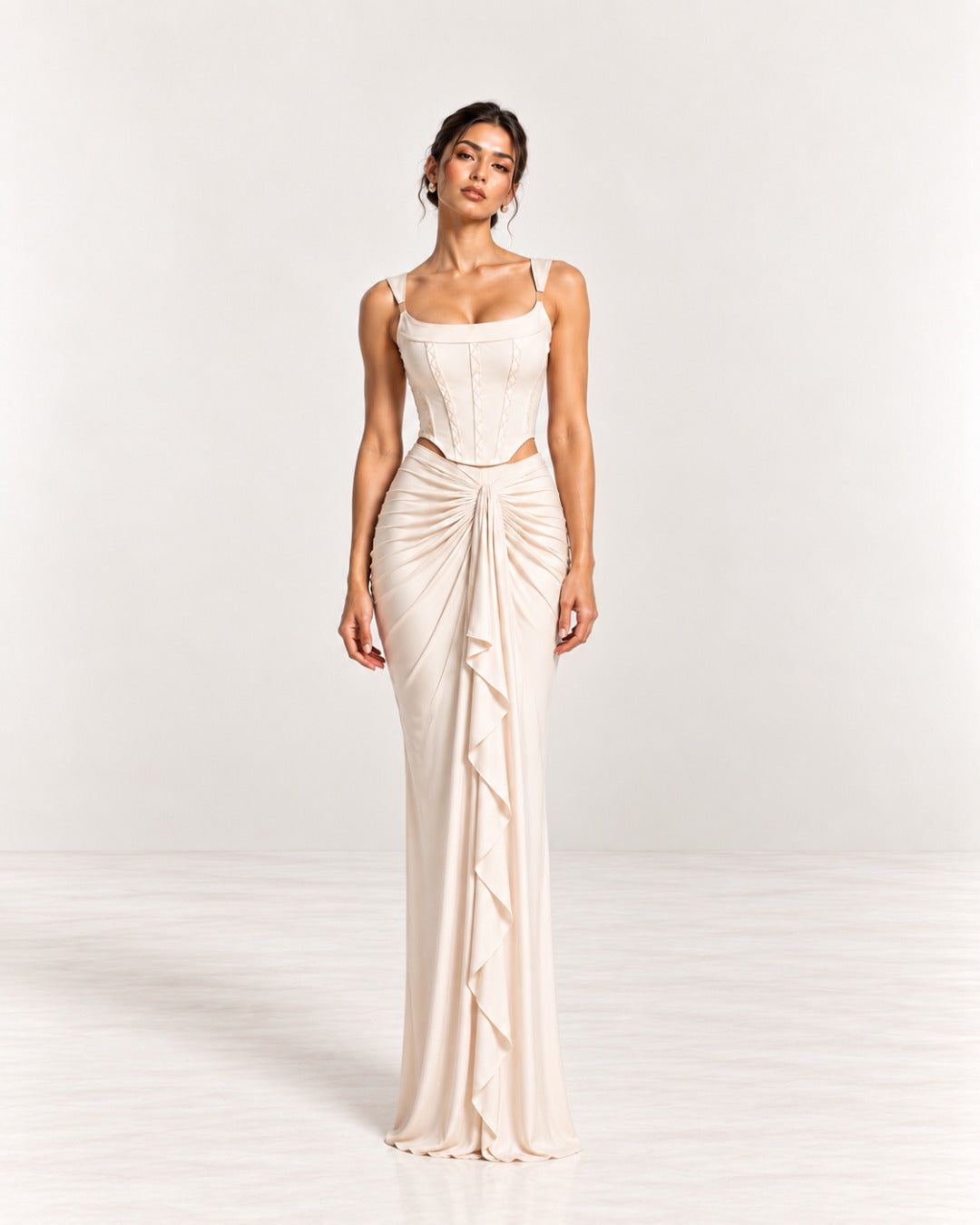 White Maxi Front Frill Skirt