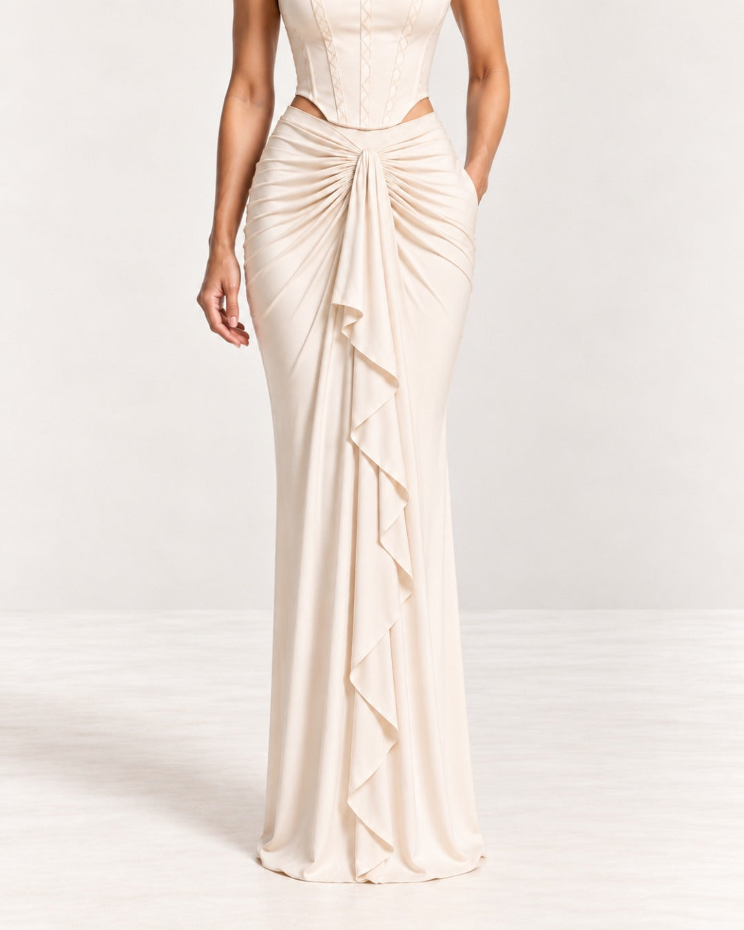 White Maxi Front Frill Skirt