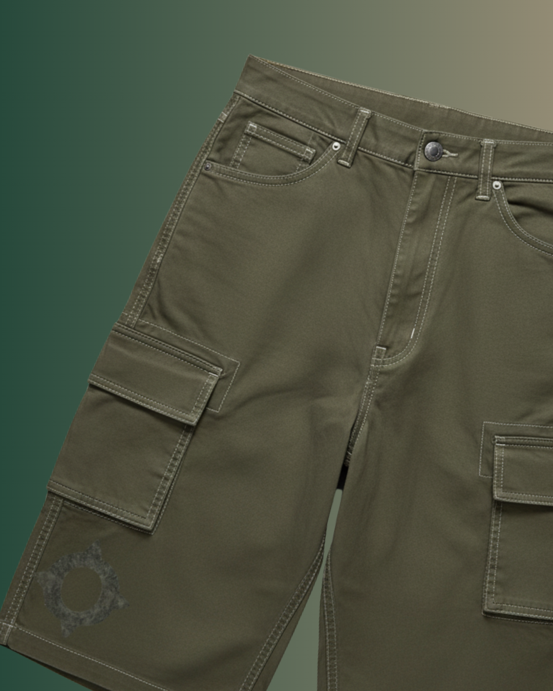 Olive Green Logo detail shorts