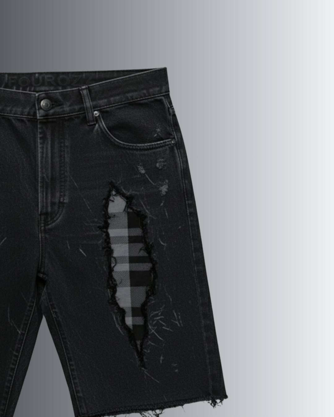 Black Check Slash Shorts