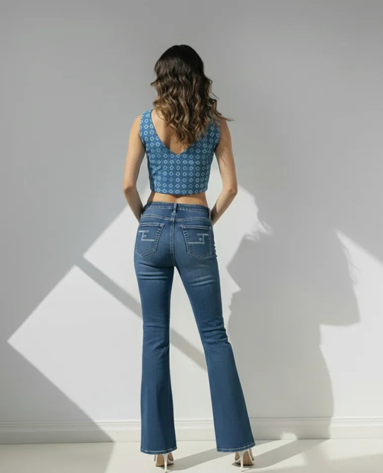Classic Blue 4-Way Stretch Flare Jeans