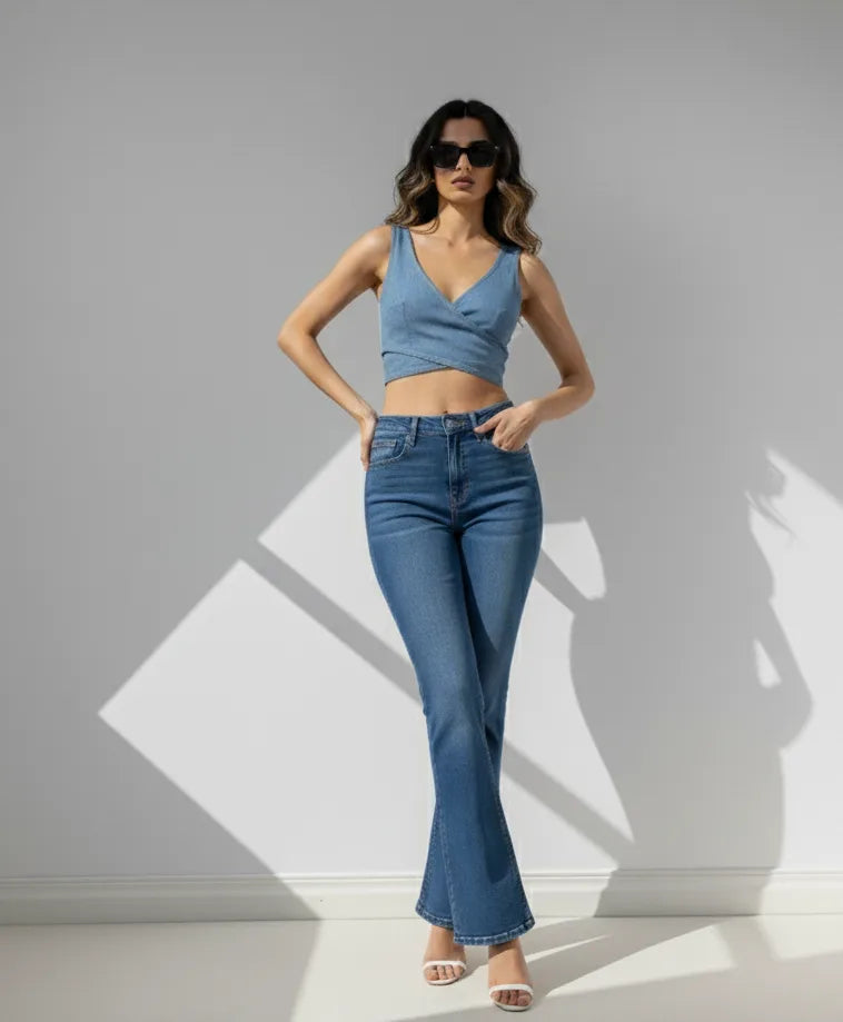Classic Blue 4-Way Stretch Flare Jeans