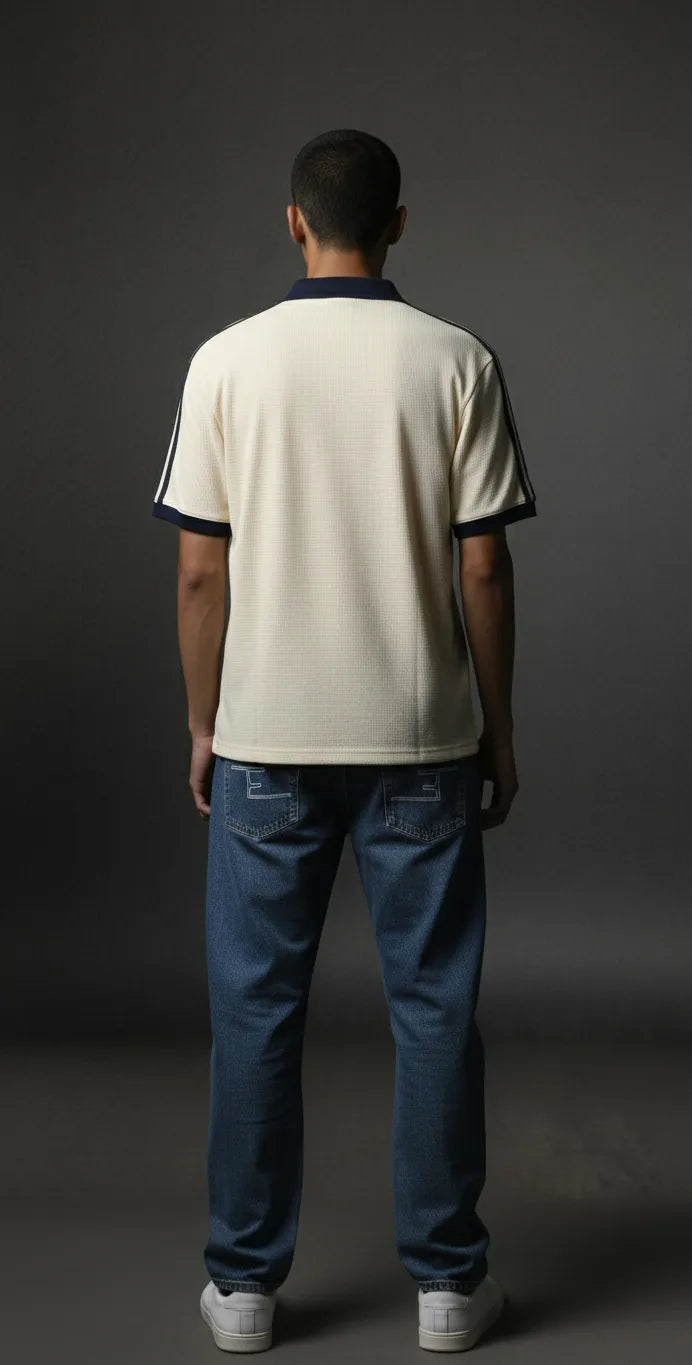Beige and Contrast Blue Polo Shirt