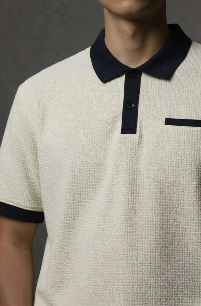 Beige and contrast blue Polo Shirt
