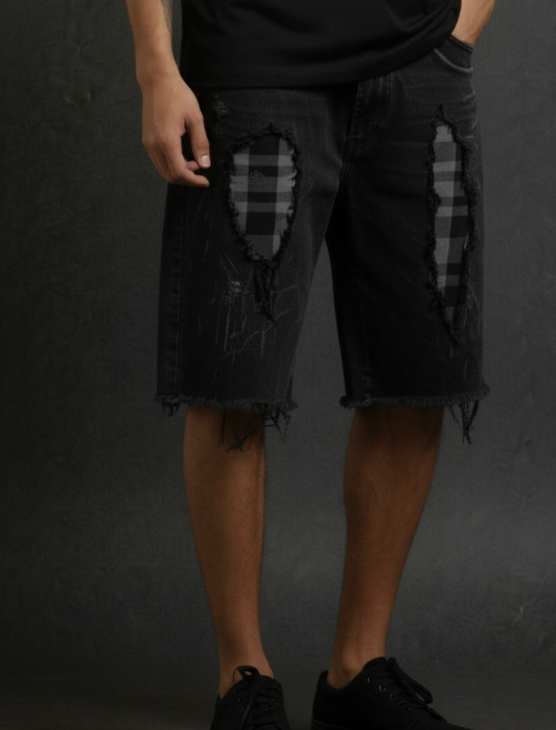 Black Check Slash Shorts