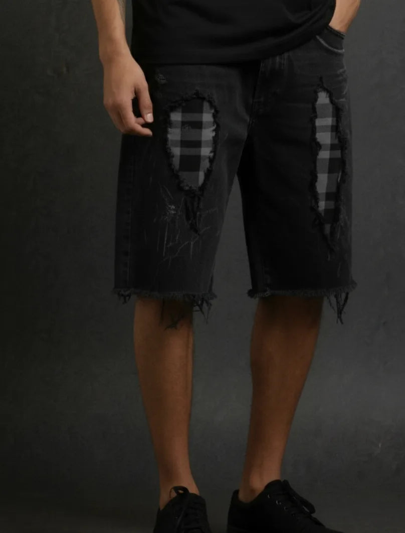 Black Check Slash Shorts