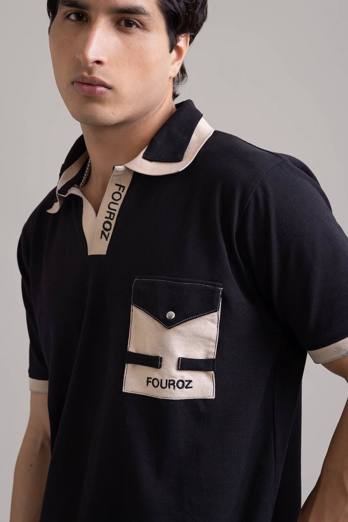 Black and Beige contrast Polo Shirt