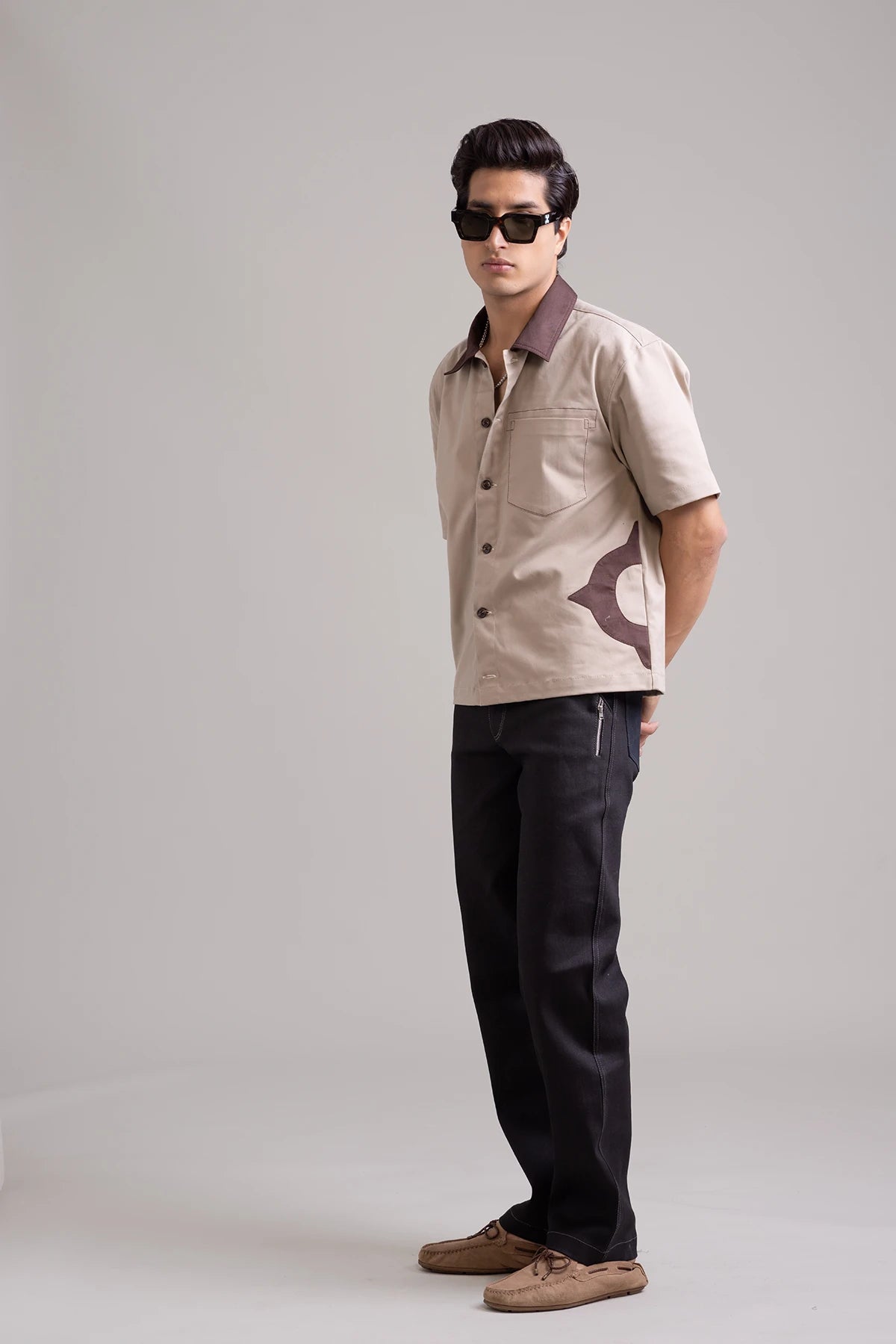 Black Straight Leg Denim Pants with Logo Print