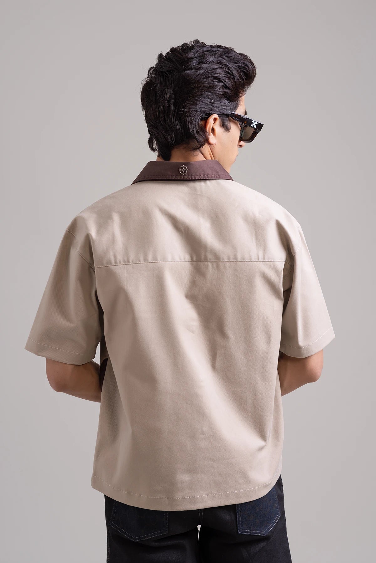 Beige Luxe Summer Shaket with Brown Contrast