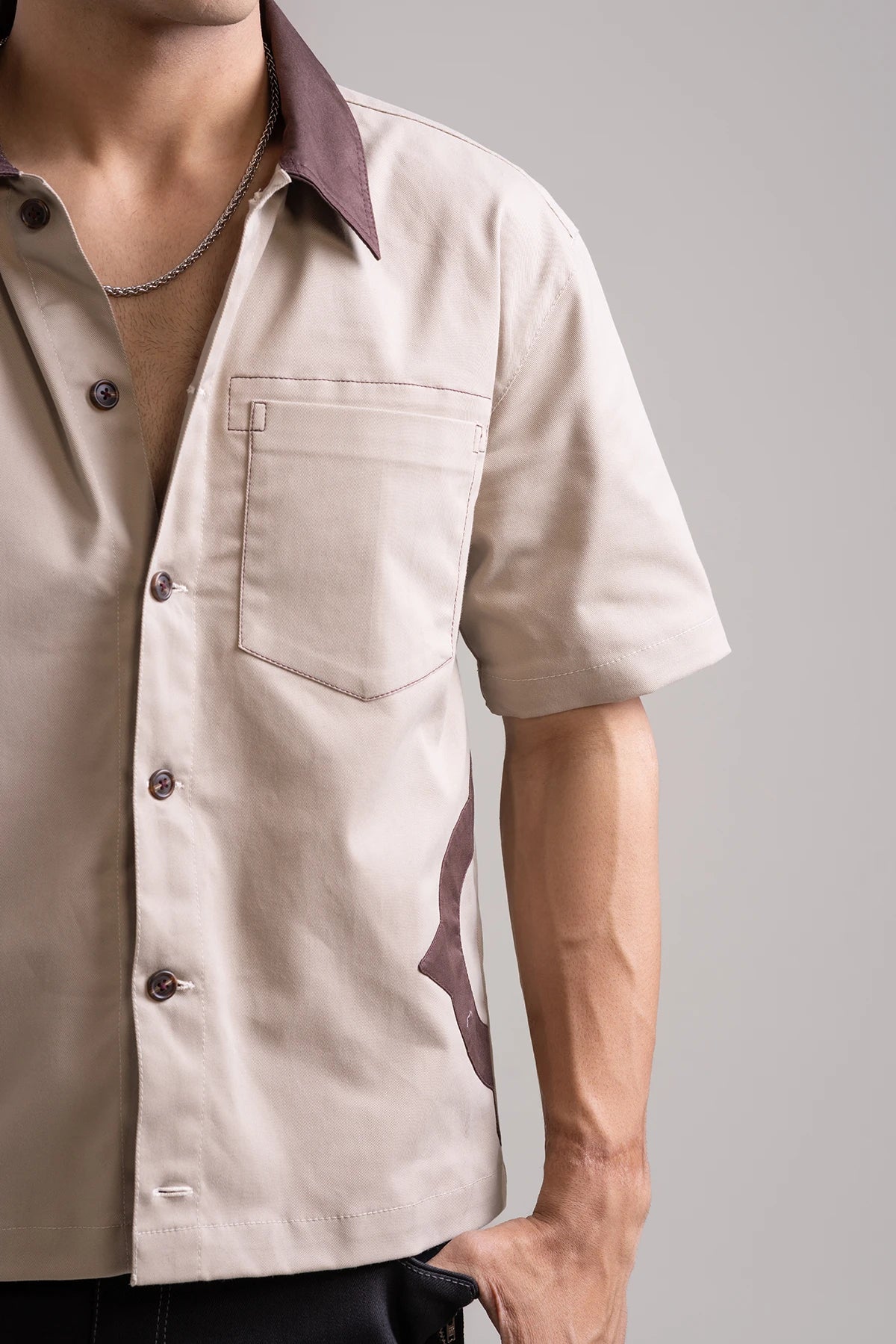 Beige Luxe Summer Shaket with Brown Contrast