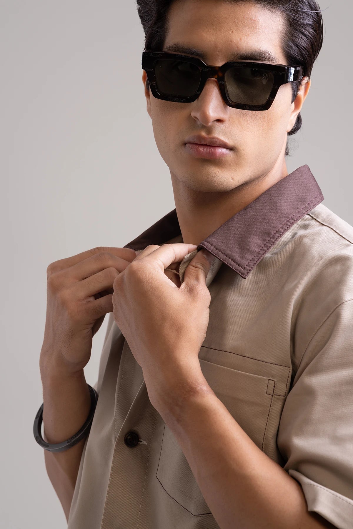 Beige Luxe Summer Shaket with Brown Contrast