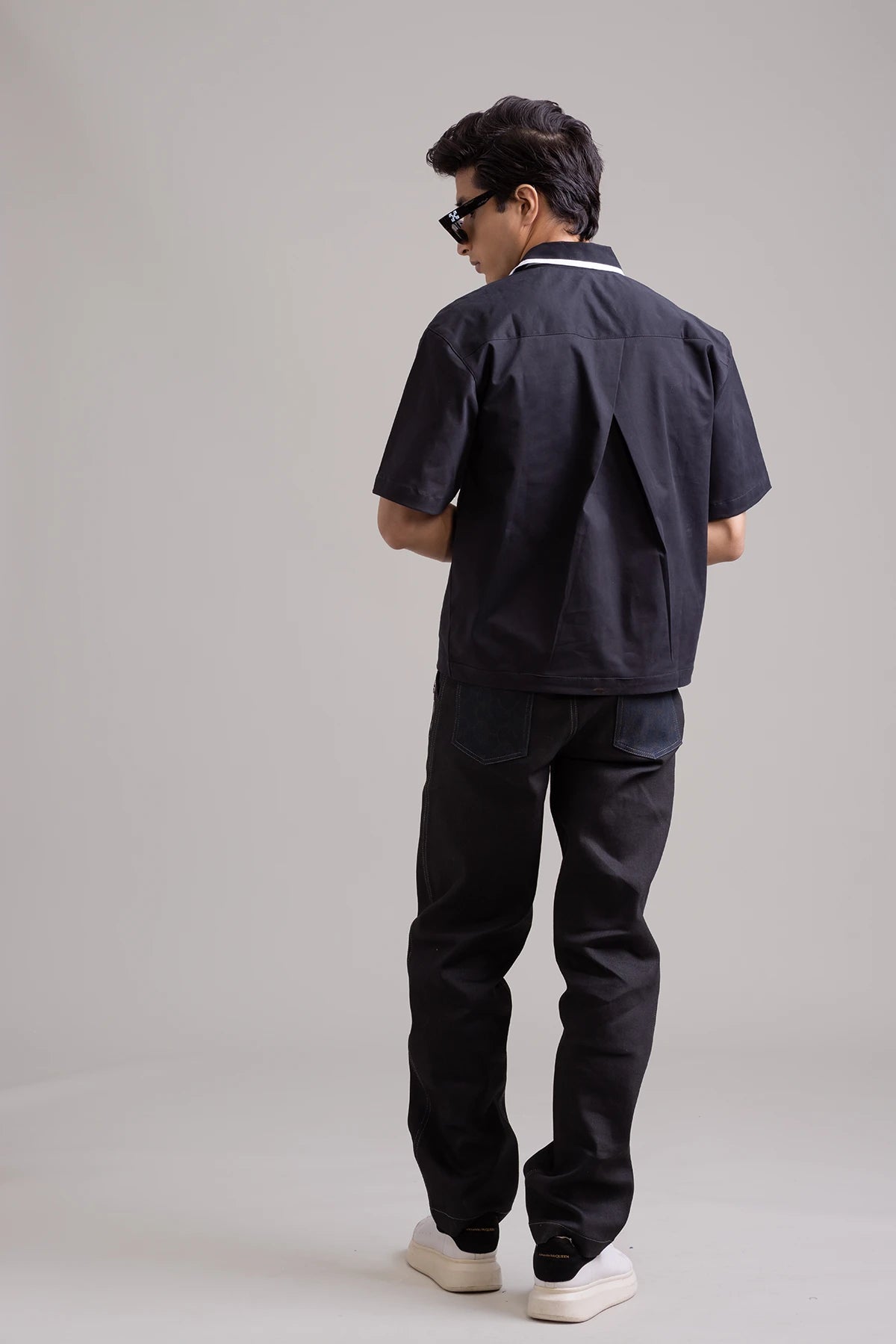 Black Eclipse Edge Summer Shirt with Asymmetric Collar