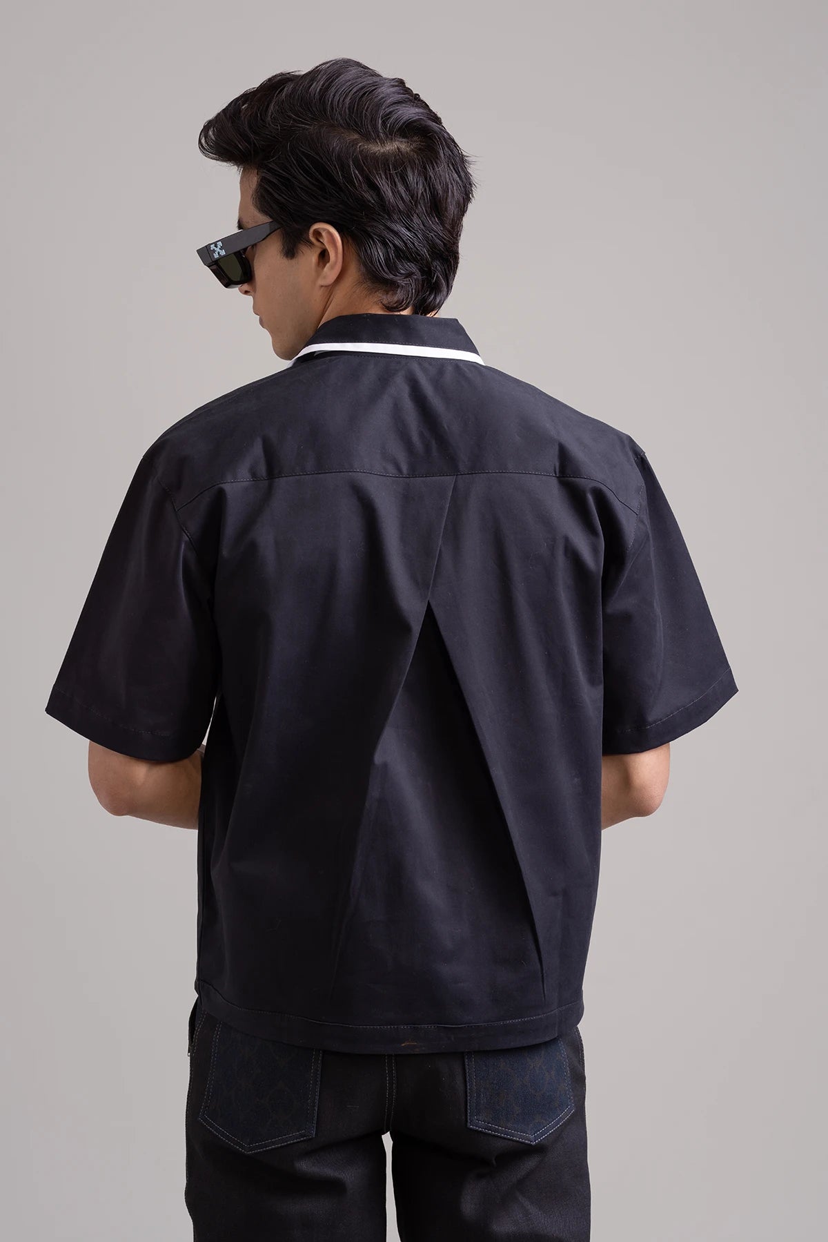 Black Eclipse Edge Summer Shirt with Asymmetric Collar