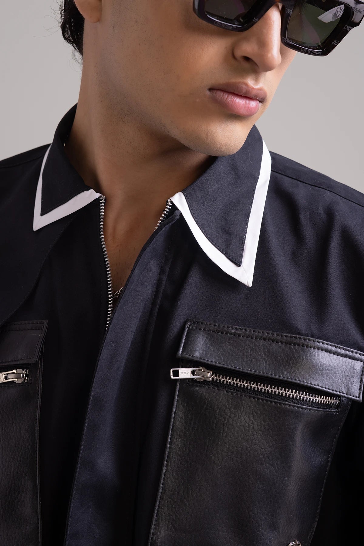 Black Eclipse Edge Summer Shirt with Asymmetric Collar