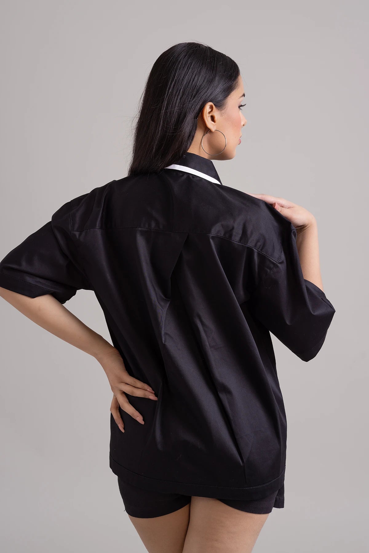 Black Eclipse Edge Summer Shirt with Asymmetric Collar
