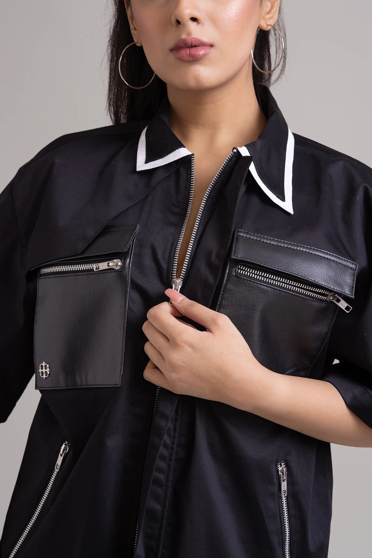 Black Eclipse Edge Summer Shirt with Asymmetric Collar