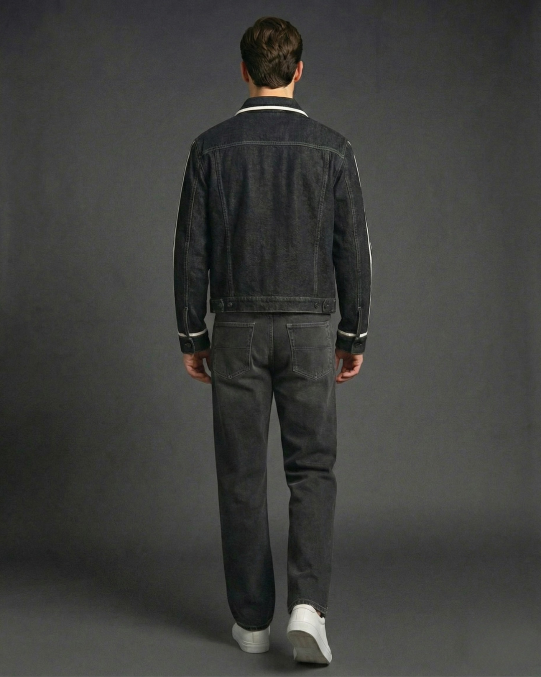 Black Contrast Stripe Denim Jacket