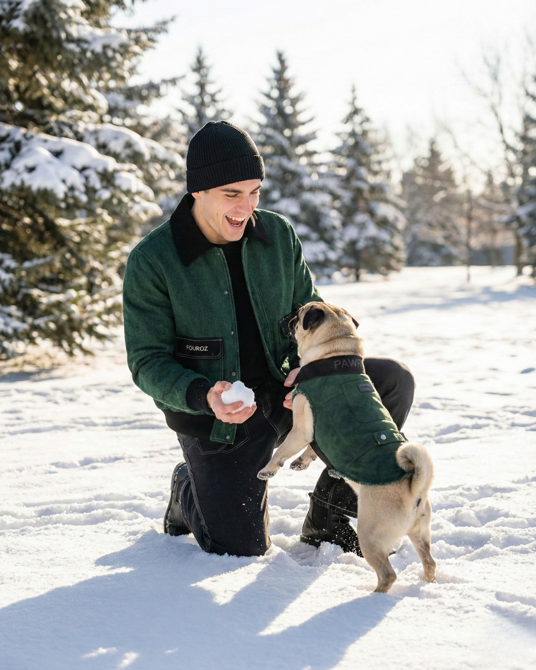 Pawroz Green washed Collar detail Dog Jacket and Bandana set
