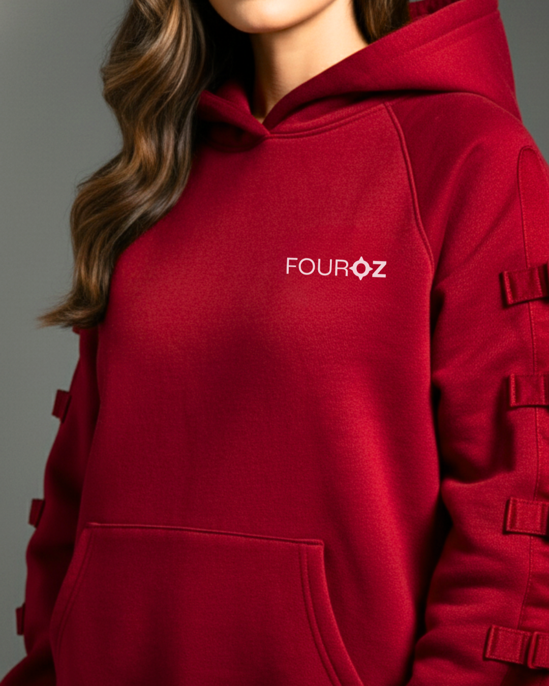 Red Oversized Hoodie with Strap Details