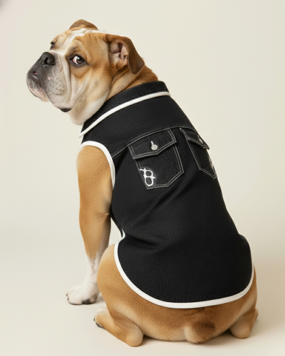 Black Contrast Stripe Dog Jacket and Bandana Set
