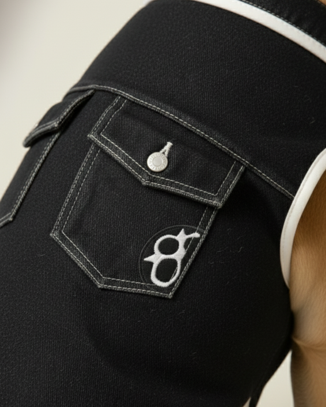 Black Contrast Stripe Dog Jacket and Bandana Set