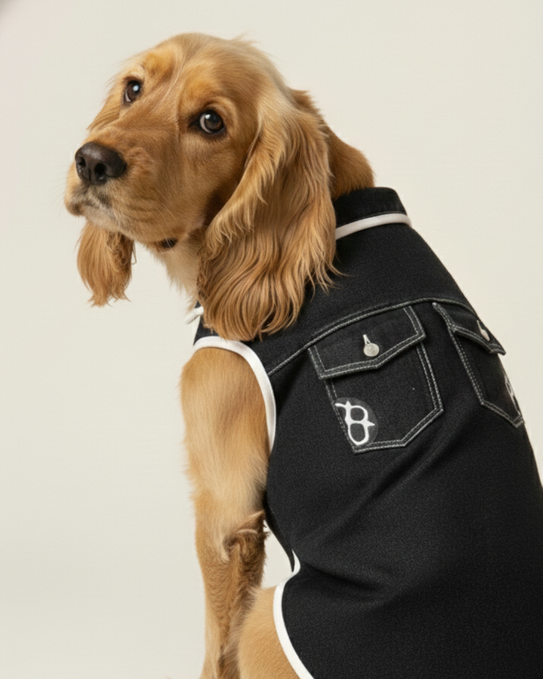 Black Contrast Stripe Dog Jacket and Bandana Set