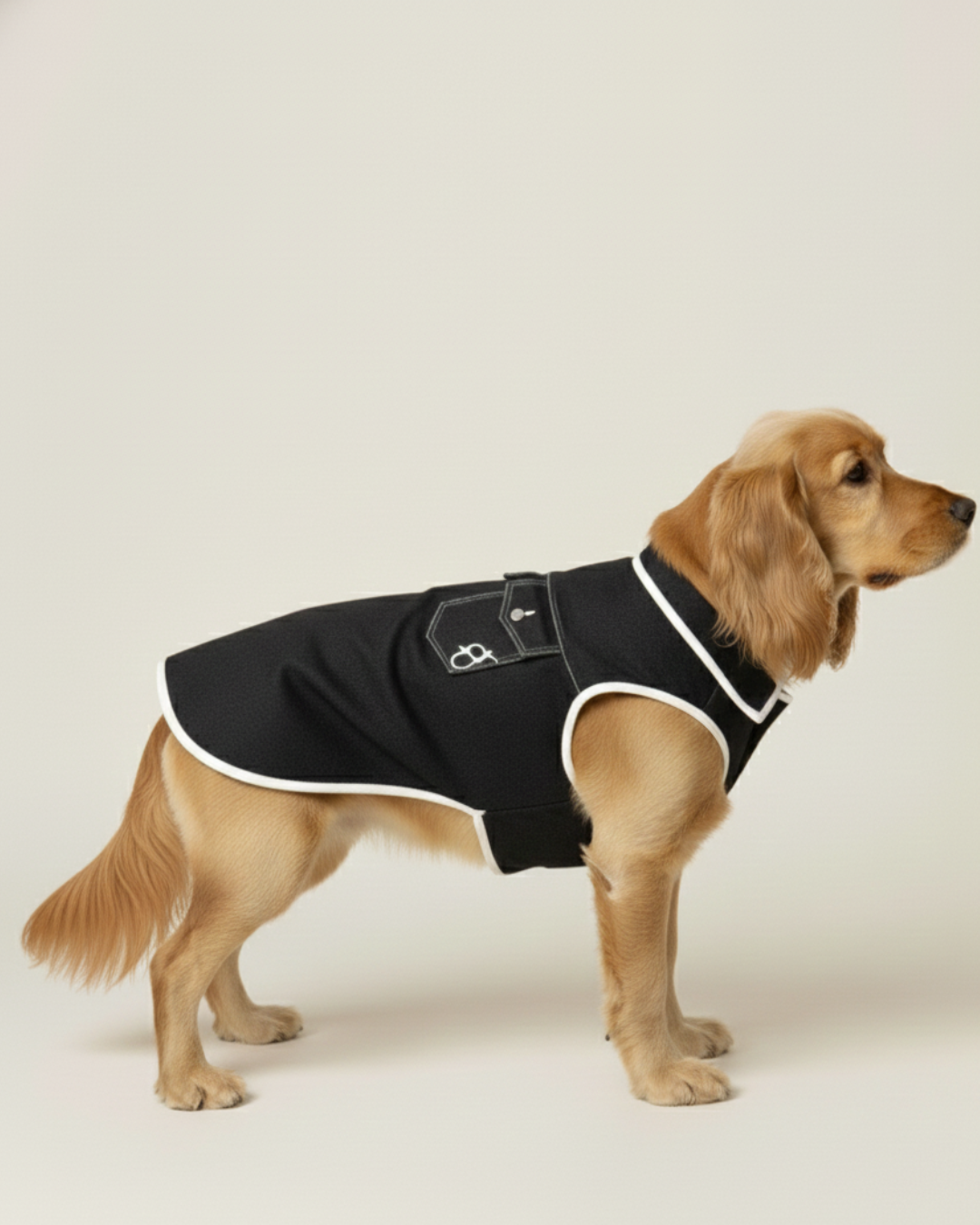 Black Contrast Stripe Dog Jacket and Bandana Set