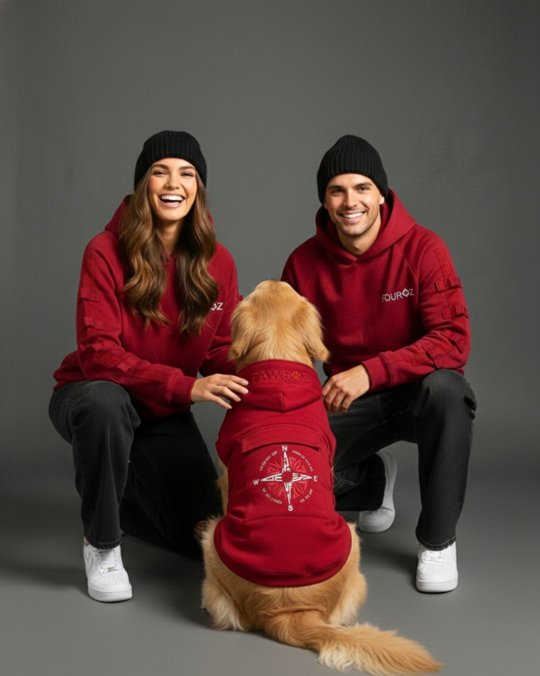 Pawroz Red Sweatshirt and Bandana set with Compass print