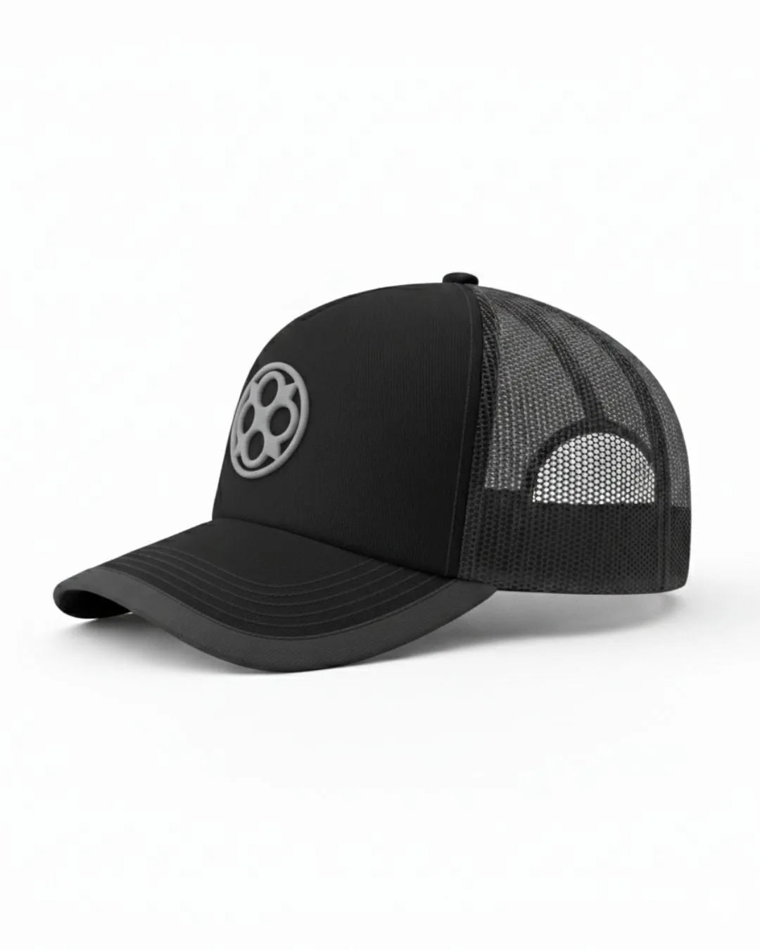 Black FOUROZ Half Mesh-Denim Cap – side view with mesh panels