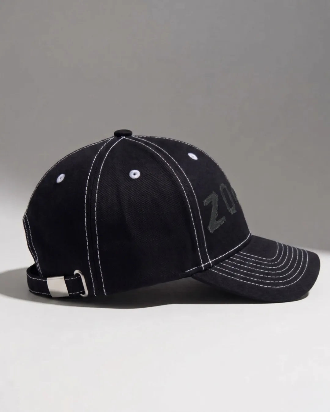 Black Street Typography Cap – FOUROZ unisex black cap – view 2