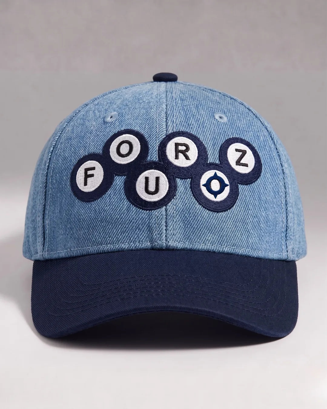 Dual Tone Logo Pool Cap – FOUROZ unisex denim cap – front view