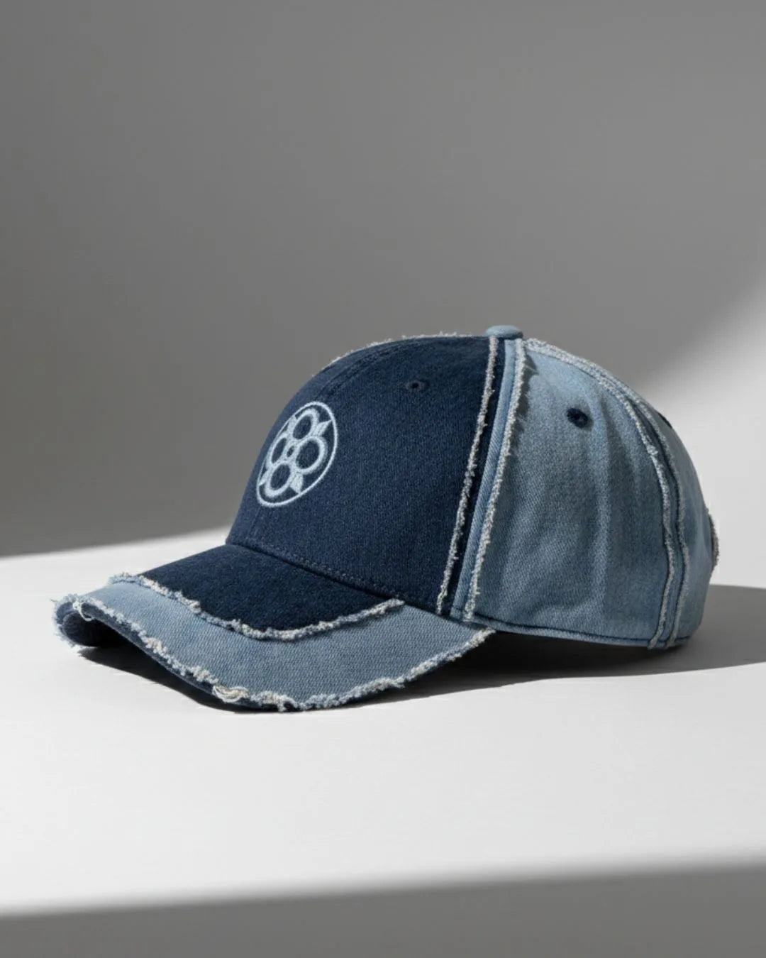 FOUROZ Distressed Denim Panel Cap – unisex denim cap – side view