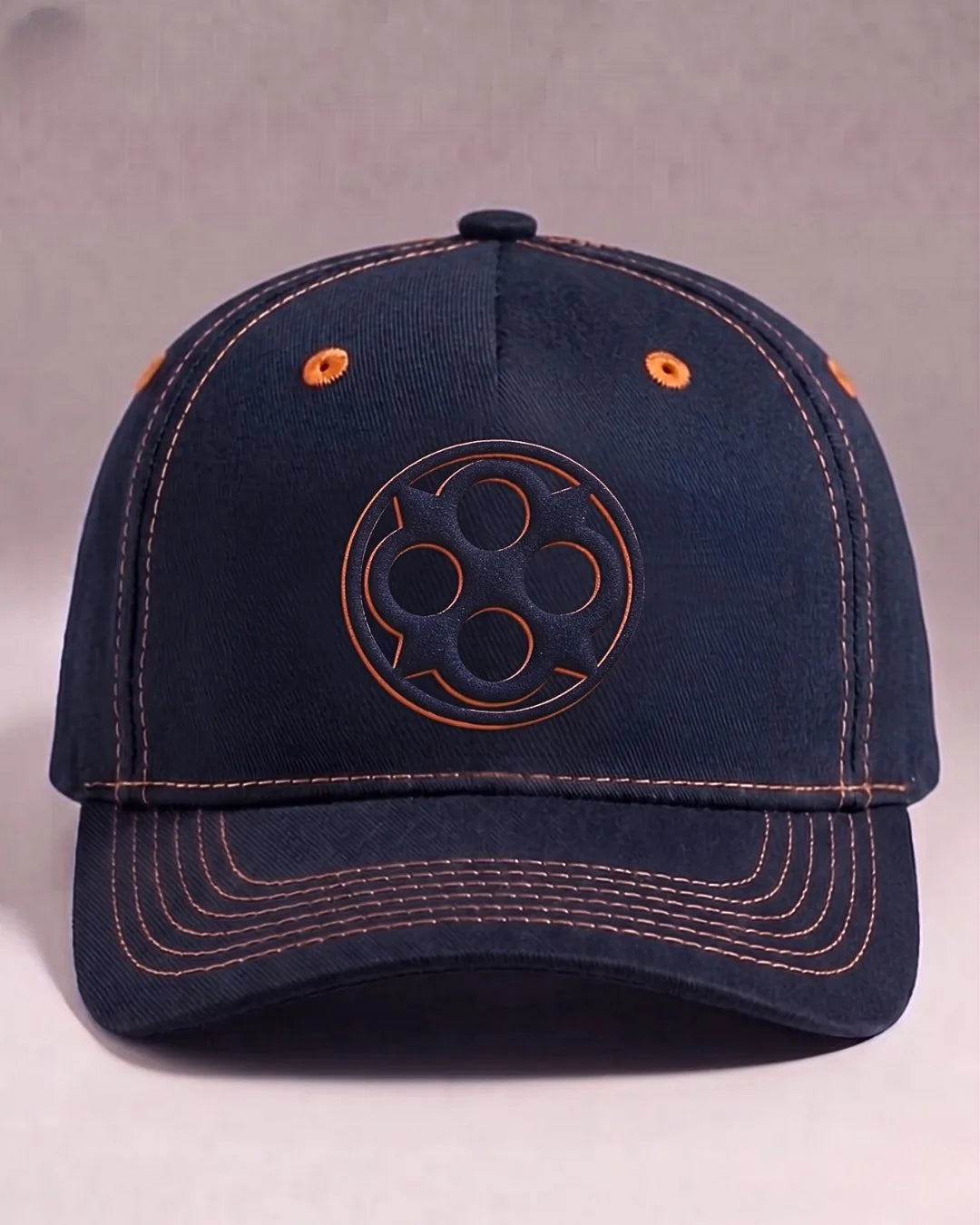Navy Orange Contrast Stitch Cap – FOUROZ unisex cap – front view