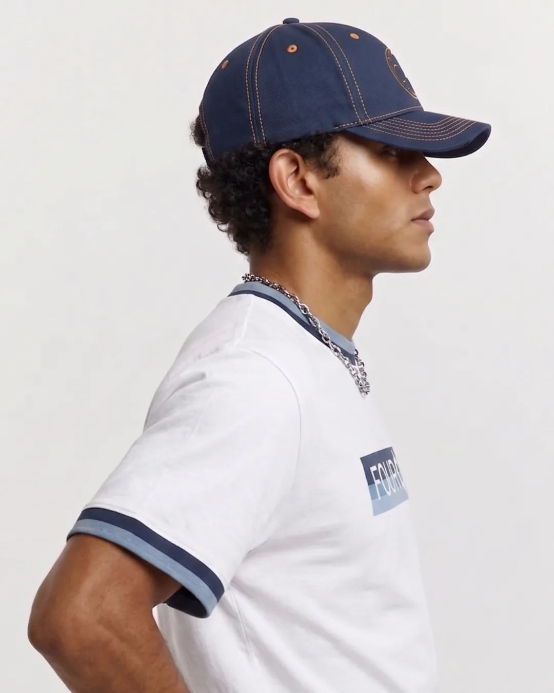 Navy Orange Contrast Stitch Cap – FOUROZ unisex cap – view 8