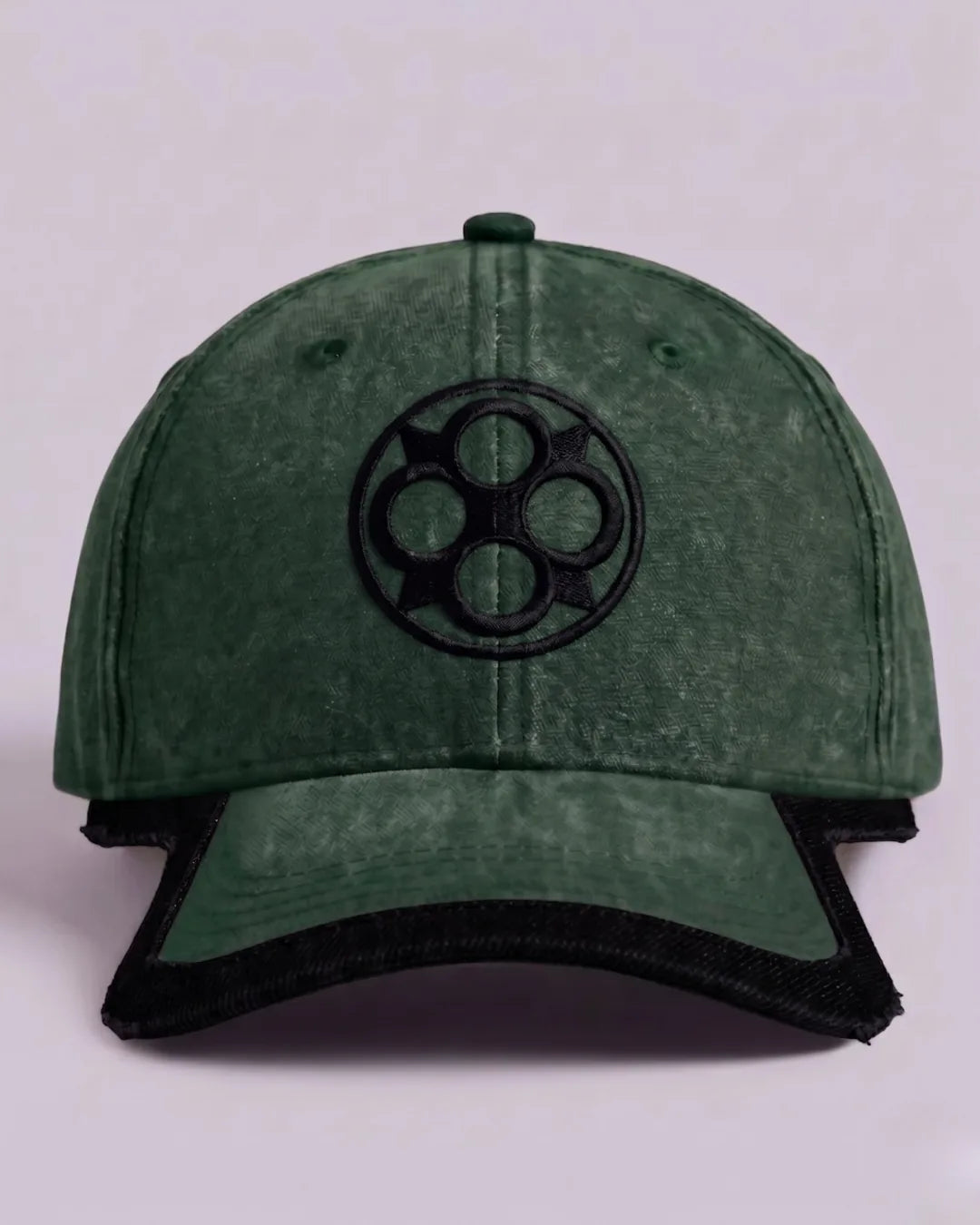 Olive Washed Badge Cap – FOUROZ unisex green cap – front view
