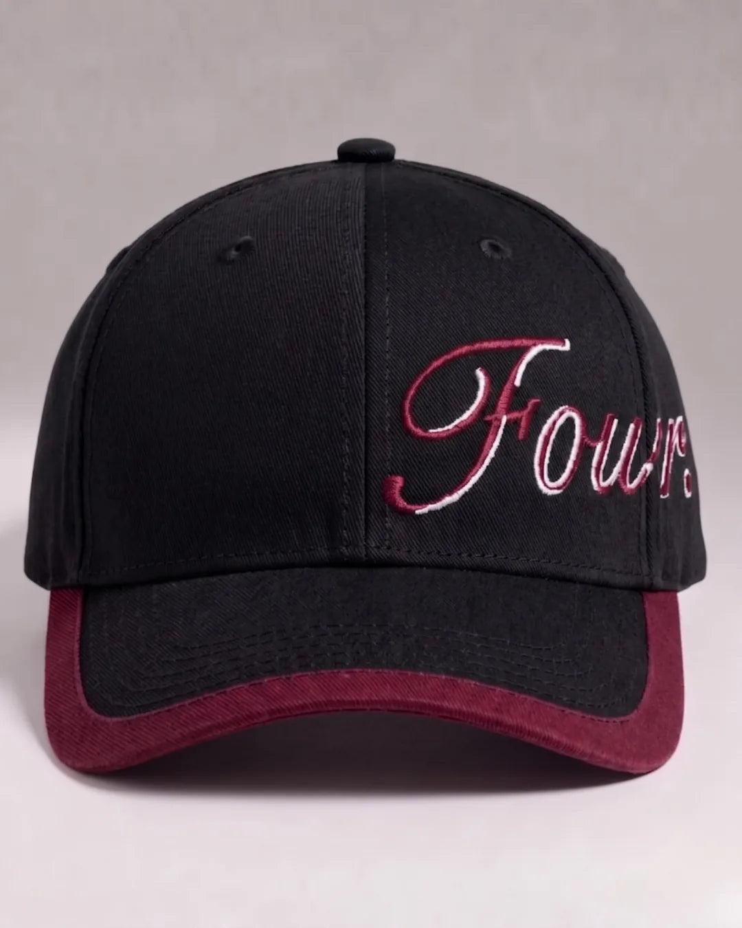 Red Flame Typography Black Cap – FOUROZ unisex cap – front product view